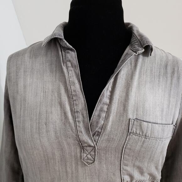 Cloth & Stone Gray Split V Neck Tencel Tunic Top XS - Picture 7 of 11